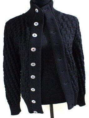S.N.S Herning, Navy Blue Wool Cardigan with Silver Buttons. Size Men's Small